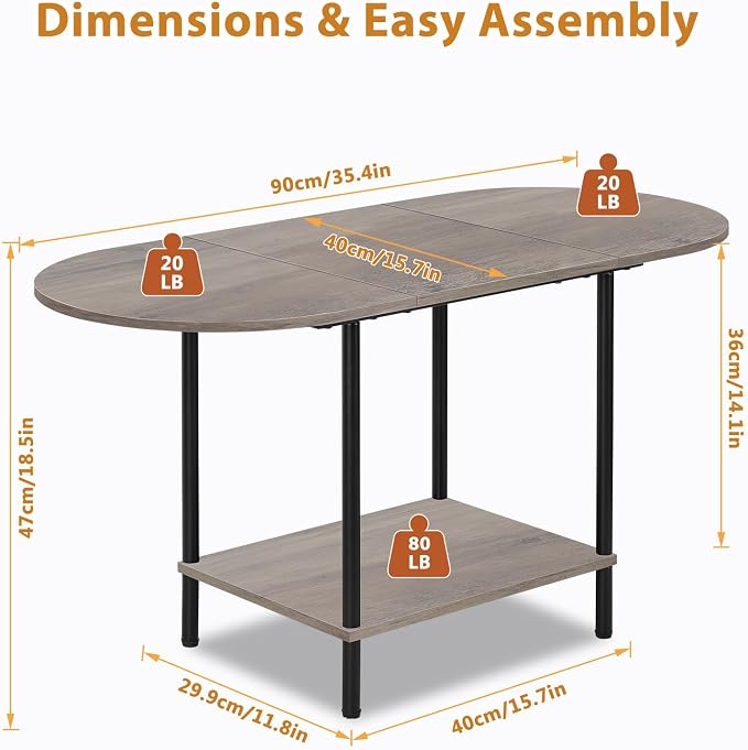 Small Coffee Table,35.4'' Oval Coffee Table with Storage Shelf & Metal Frame,Low Cocktail Tea Accent Table for Apartment,Modern Mid Century Small Living Room Table,Rustic Grey