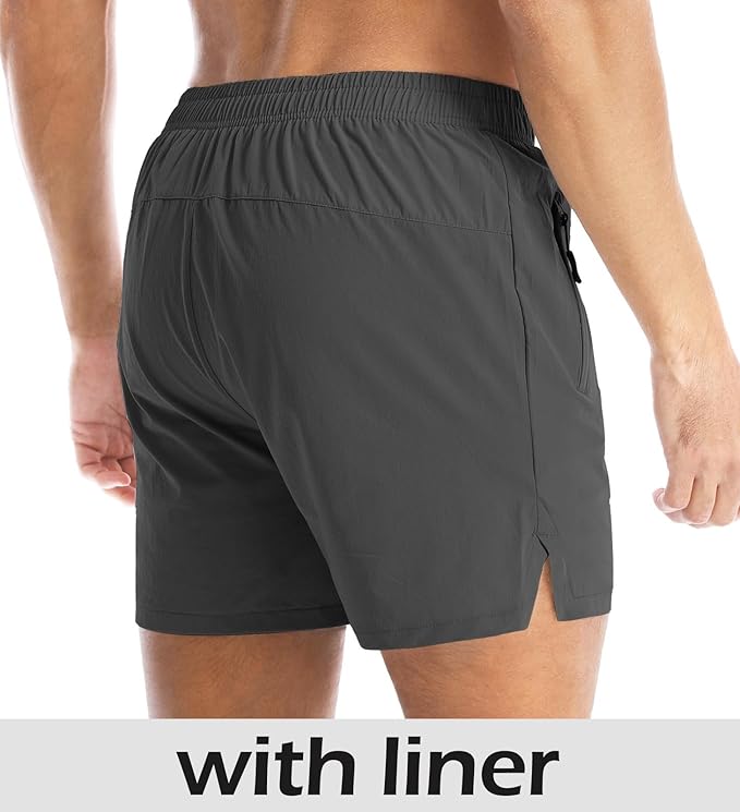 Aolesy Men's Gym Shorts Linerless & Liner - 5" Quick Dry Workout Running Shorts with Zip Pockets Sports Athletic Shorts