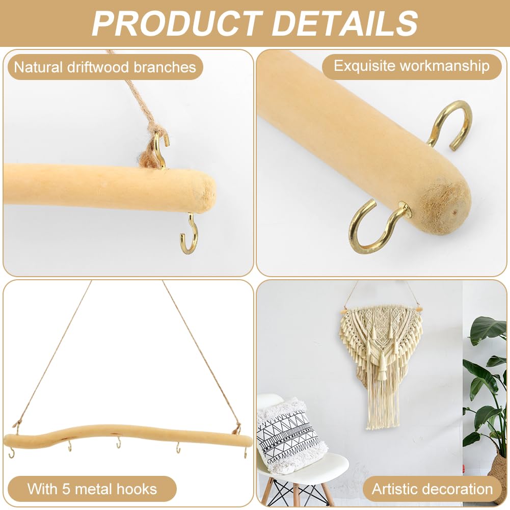 YOSINXU 2Pcs 15 Inch Driftwood for Crafts Natural Driftwood Decorative Branches, Home Wall Hanging Decor Jewelry Organizers with 5 Hooks, Handcrafted from Natural Drift Wood for Keys Hats Entryway