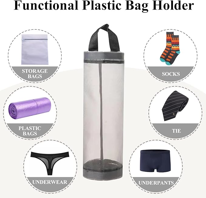 TOGETRUE Plastic Bag Holder, Mesh Grocery Bag Holder Hanging Storage Bag Dispenser (Grey 2 Packs)