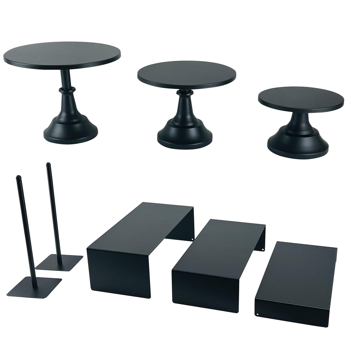 FESTLOVE Set of 8 Black Cake Stands Donut Holder Round Metal Dessert Display Risers Cupcake Stand Serving Platter for Weddings Birthday Baby Showers Anniversary Party