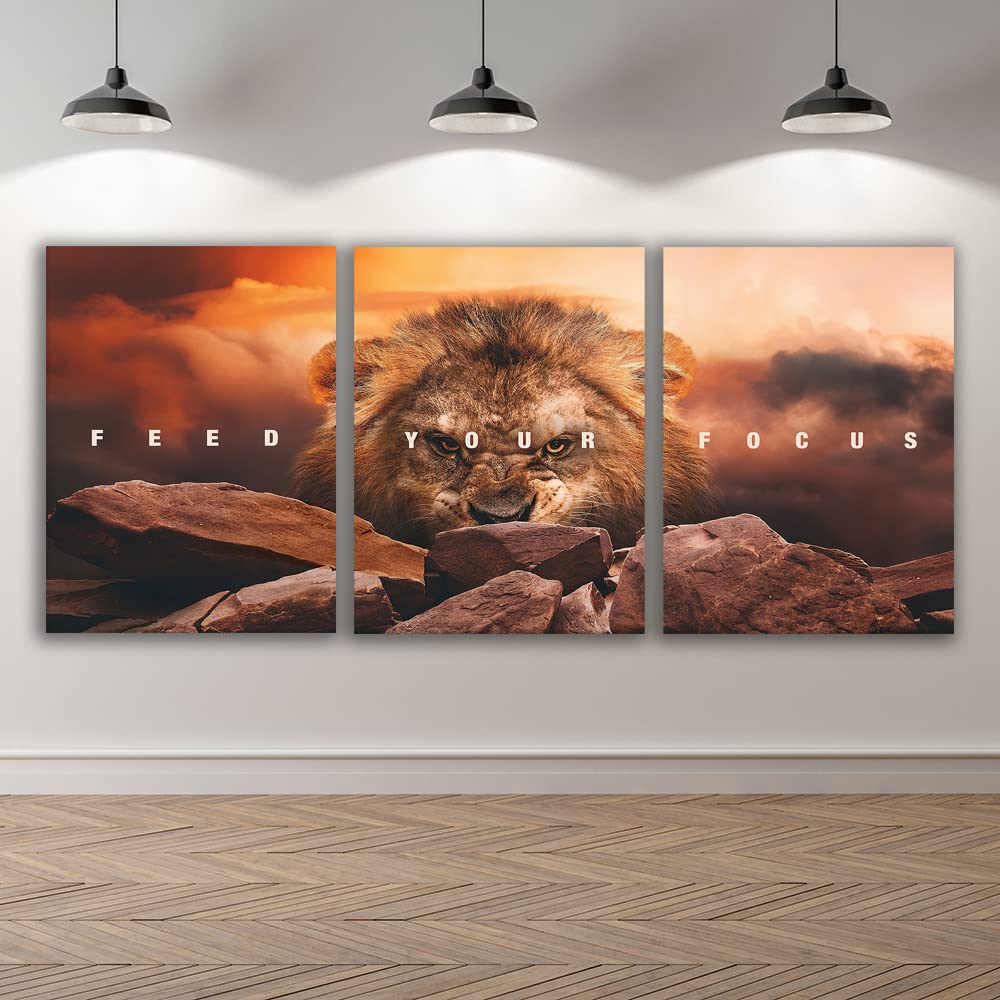 Motivational Wall Art Inspirational Wall Art 3 Pieces Canvas Poster Wall Painting Lion Artwork for Living Room Bedroom Home Decor Prints Pictures Office Wall Decor Framed Ready to Hang 36''Wx 16''H