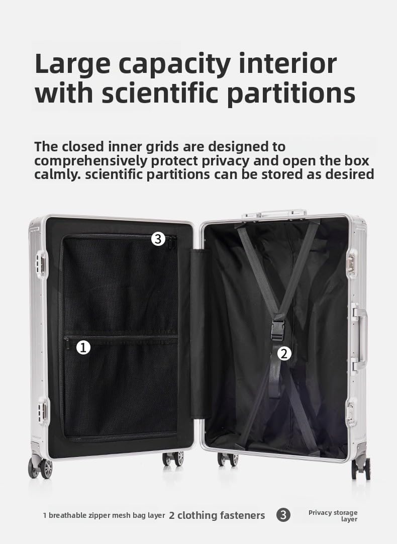 KANGSHILU Premium Aluminum Carry On Luggage 20”, Metal Shell Zipperless Suitcase with Spinner & Removable Wheels, Airline-Approved Size 22"x14"x8.3", 9 lbs, Includes 2 Spare Wheels & TSA Lock（Silver）