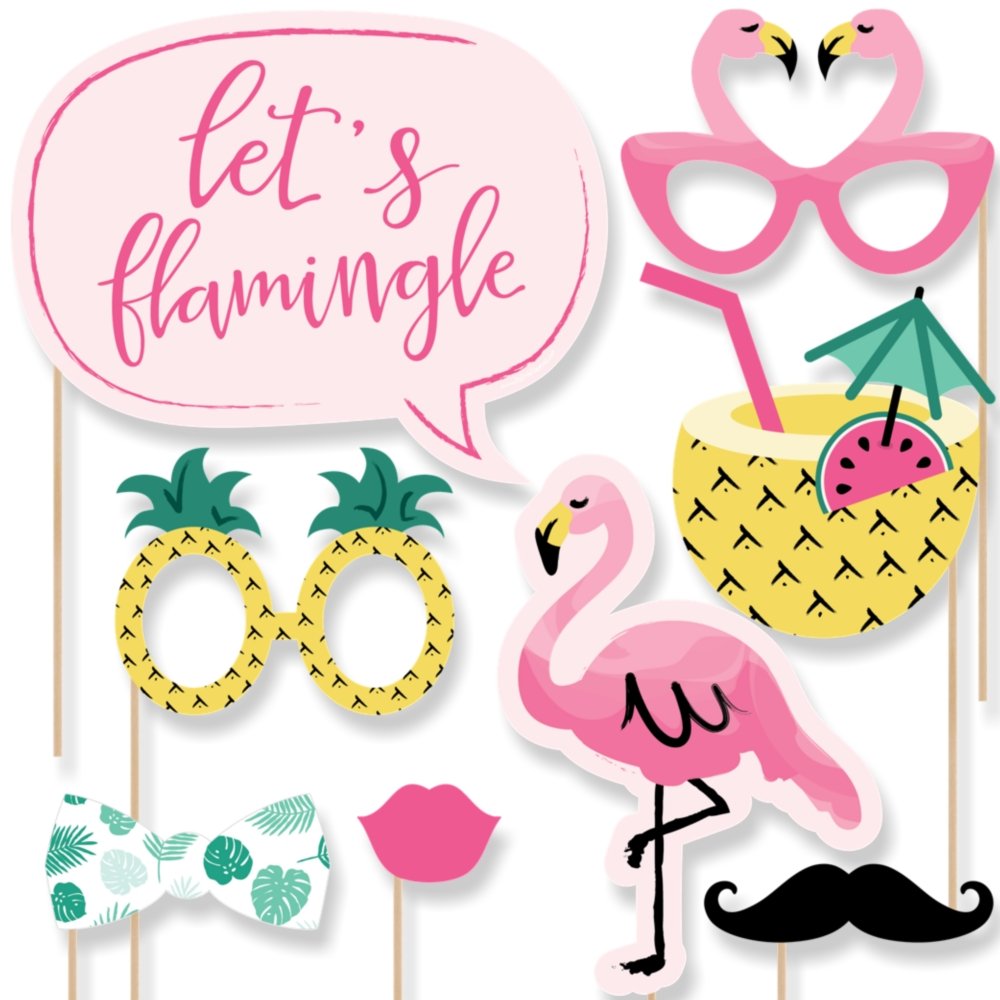Big Dot of Happiness Pink Flamingo - Party Like a Pineapple - Tropical Summer Party Photo Booth Props Kit - 20 Count