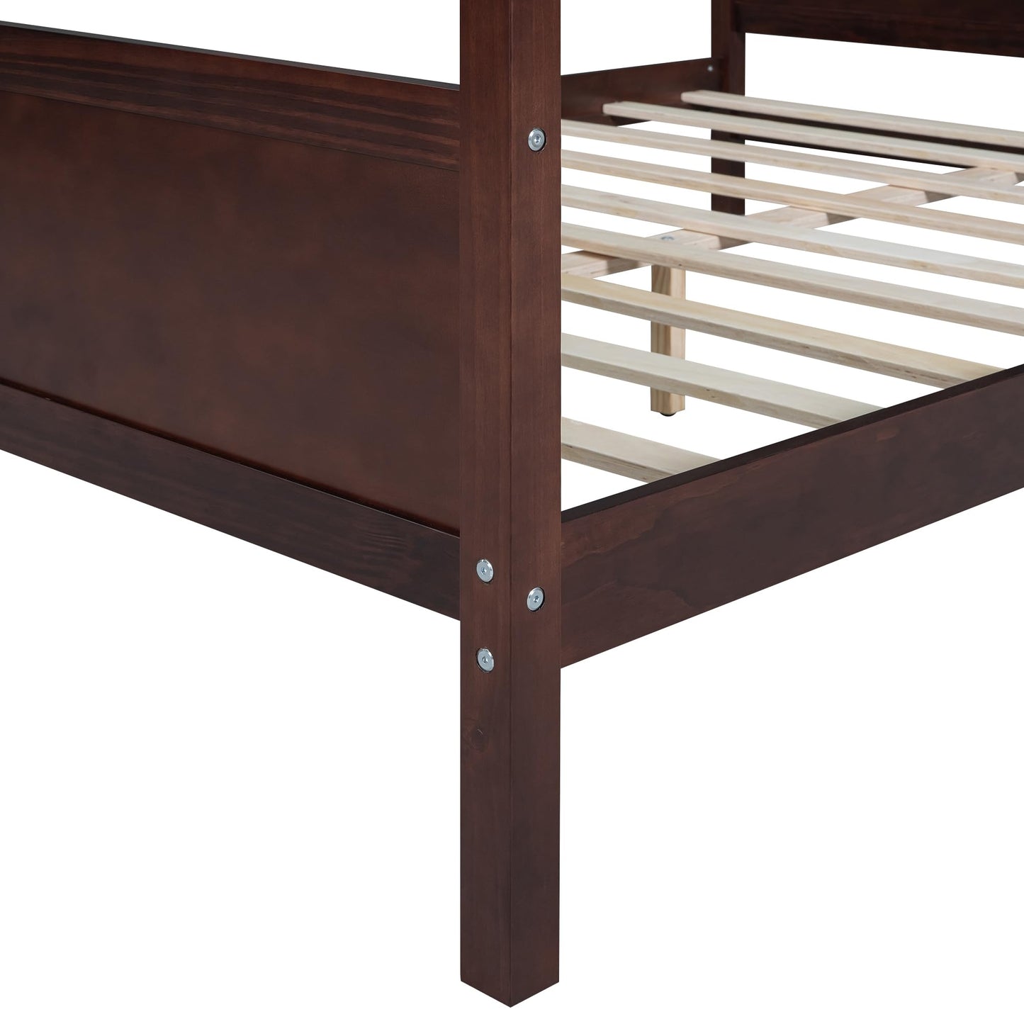 GDFStudio Queen Size Canopy Bed Frame, Wood Platform Canopy Bed Queen with Headboard and Footboard, Four Poster Canopy Bed Frame with Slat Support, No Box Spring Needed, Easy Assembly, Espresso