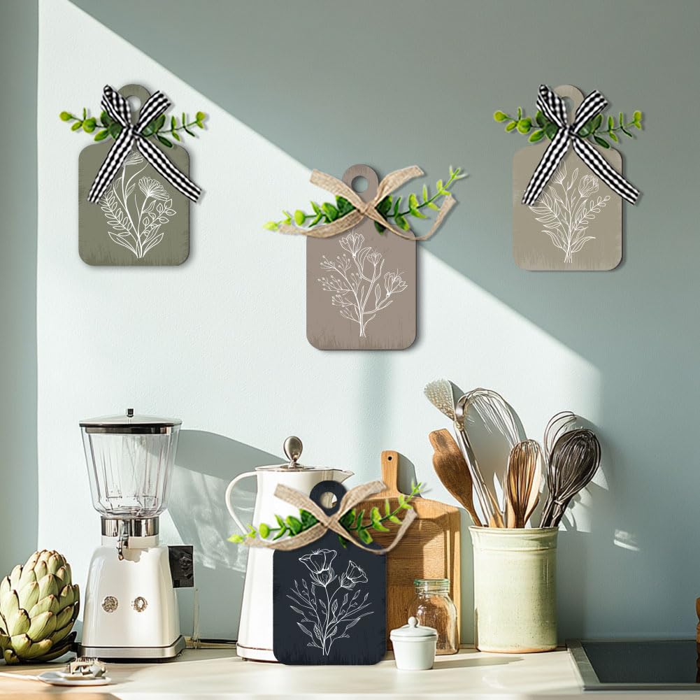 PH PandaHall 4pcs Kitchen Wooden Hanging Signs, Wall Decor Wood Sign Flower Kitchen Signs Wall Decor Hanging Plaques Farmhouse Sign Wood Bar Sign for Home Kitchen Dining Living Room Bar Cafe Art Decor