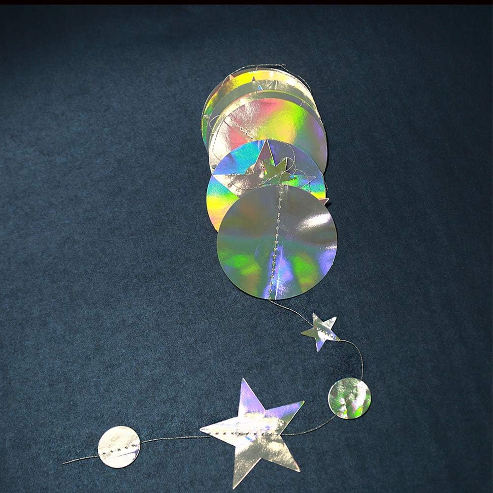 Cheerland Iridescent Party Decorations Holographic Star Garland Hanging Stars Moon Streamer Galaxy Birthday Decoration Ramadan Eid Banner Baby Shower Backdrop Space Alien Celestial Party Decor