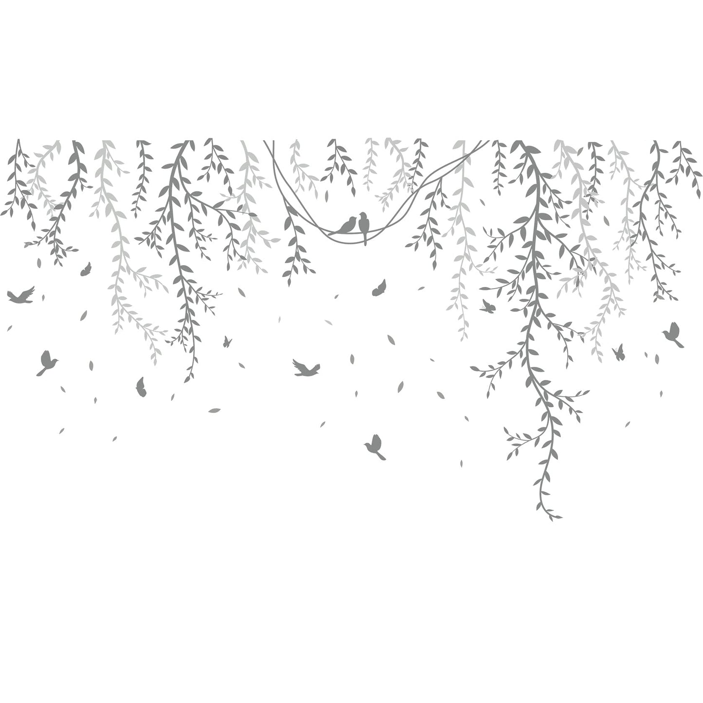 Amaonm Removable Hanging Vines Wall Stickers DIY Green Leaves Plant Grass Wall Decals Peel and Stick Flower Vine Decor for Kids Baby Girls Nursery Bedroom Living Room Offices Classroom Grey