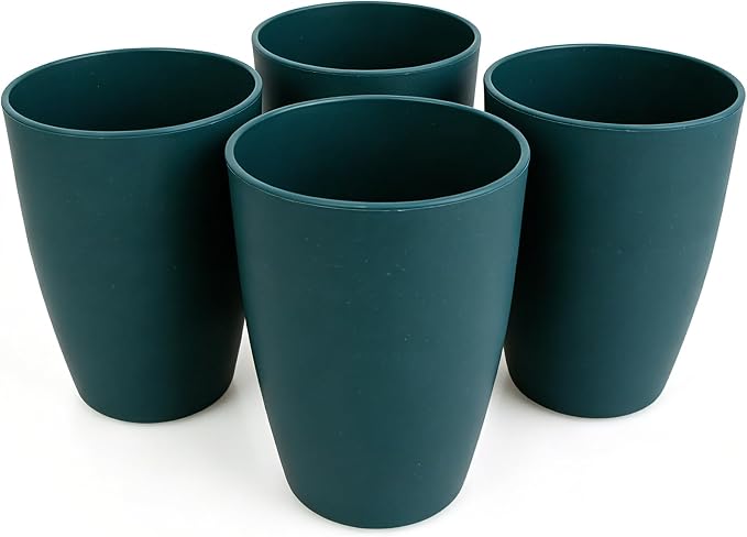 Wheat Straw Cups set of 4, Unbreakable Drinking Cup, Reusable Cups, Dishwasher Safe, 12 oz for Kitchen, Home, Office and Outdoor Use (Dark Green)