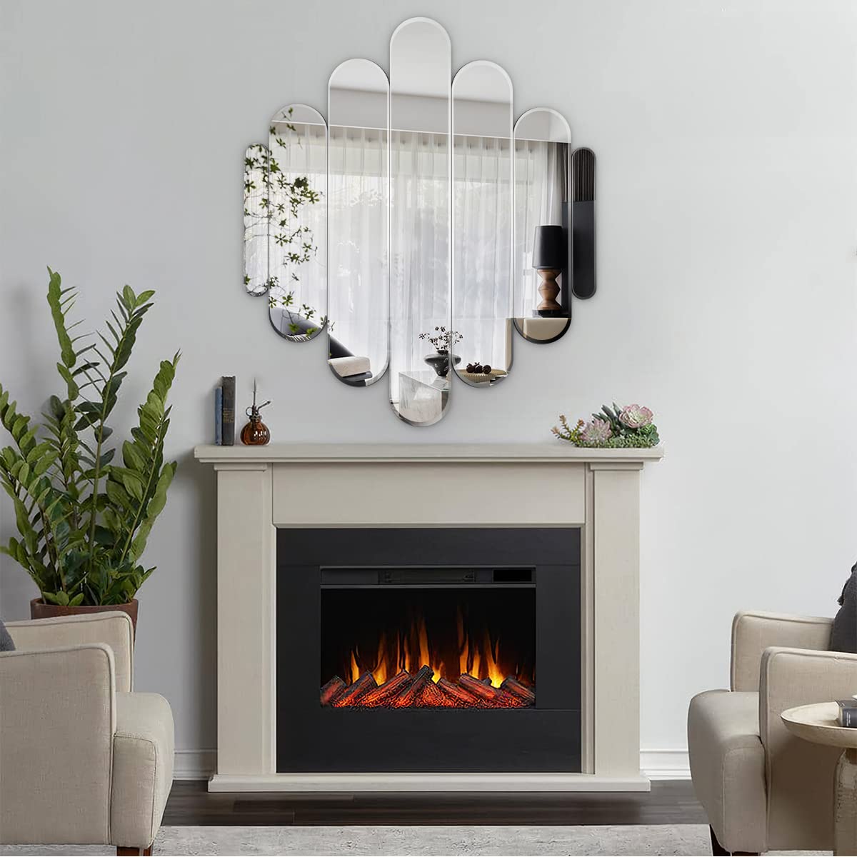 osemy 32" x 28" Elegant Frameless Cluster Arched Wall Mirror Aesthetic Modern Decorative Real Glass Wall-Mounted Mirrors for Living Room Bedroom Entryways Home Decor