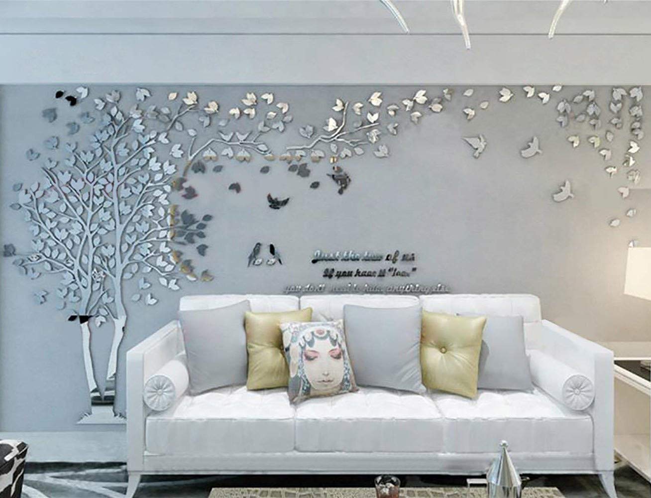 Family Tree Wall Decor Decals - DIY 3D Tree of Life Wall Art Large Decal Stickers Silver Decor Living Room Mural for Bedroom Hallway Home TV Background (Silver Left,M-98X51in)