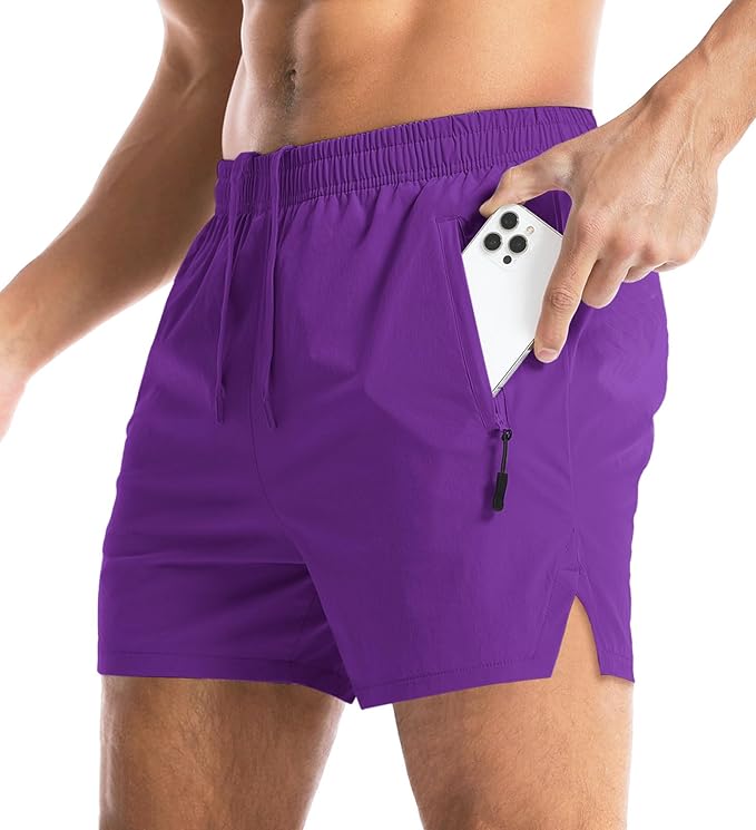 Aolesy Men's Gym Shorts Linerless & Liner - 5" Quick Dry Workout Running Shorts with Zip Pockets Sports Athletic Shorts