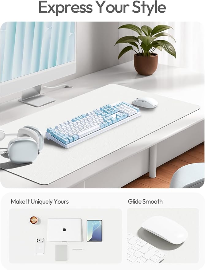 YSAGi Leather Desk Protector, Office Mat, Large Mouse Mat, Non-Slip PU Leather Blotter, Laptop Desk Mat, Waterproof Writing Pad for Office and Home(White, 63" x 24")