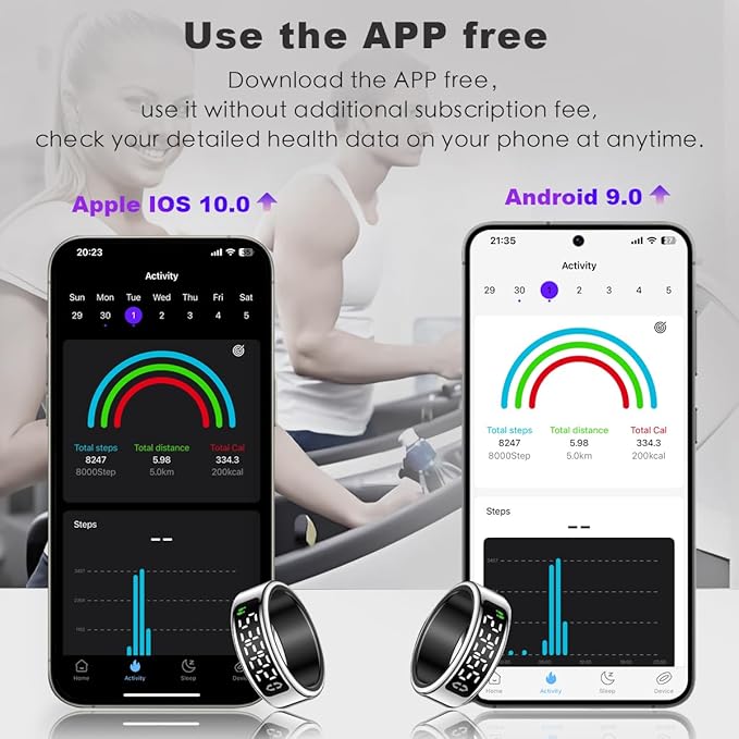 Smart Health Ring with Screen,for Women Men Fitness Tracker Heart Rate, Blood Oxygen, HRV, Sleep Monitoring, Step Counting, IP68 for iPhone and Android, No Subscription Fee (Silver, 9#)