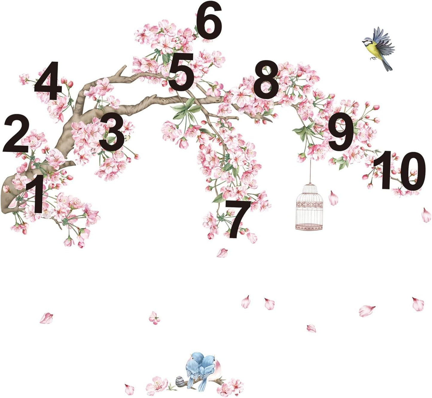 decalmile Cherry Blossom Tree Branch Wall Decals Pink Flower Birds Wall Stickers Bedroom Living Room Sofa TV Background Wall Decor