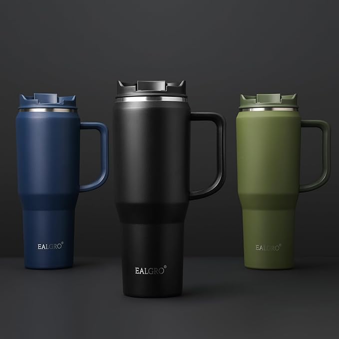 EALGRO 50 oz Tumbler with Handle, Insulated Tumblers with Lid and Straw, Large Metal Sports Water Bottle Jug, Thermal Stainless Steel Travel Coffee Mug Cup, Dark Rainbow