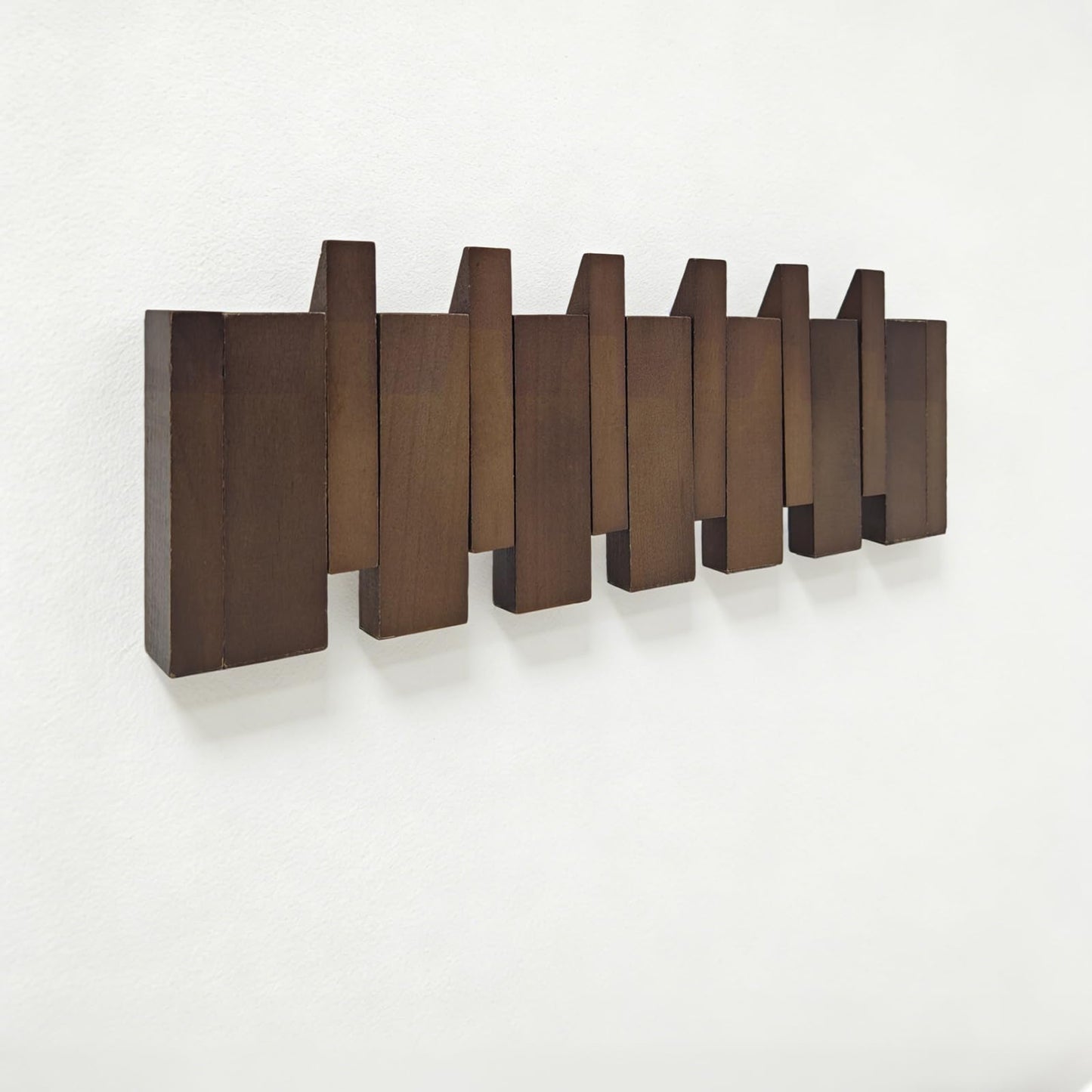 ZOESEEK 16.9" Wooden Piano Key Coat Rack Wall Mounted, Flip Down 6 Hooks Heavy Duty for Hanging Coats/Hats/Keys/Towels/Bags, Natural Walnut Entryway Hanger Art Hook