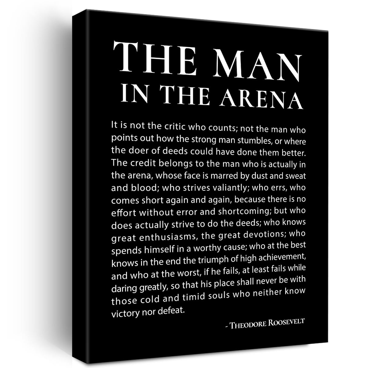 JerLoe Inspirational Canvas Wall Art Motivational the Man in the Arena Quote Canvas Print Positive Speech Quotes Canvas Painting Office Home Wall Decor Framed Gift 12x15 Inches (Black)