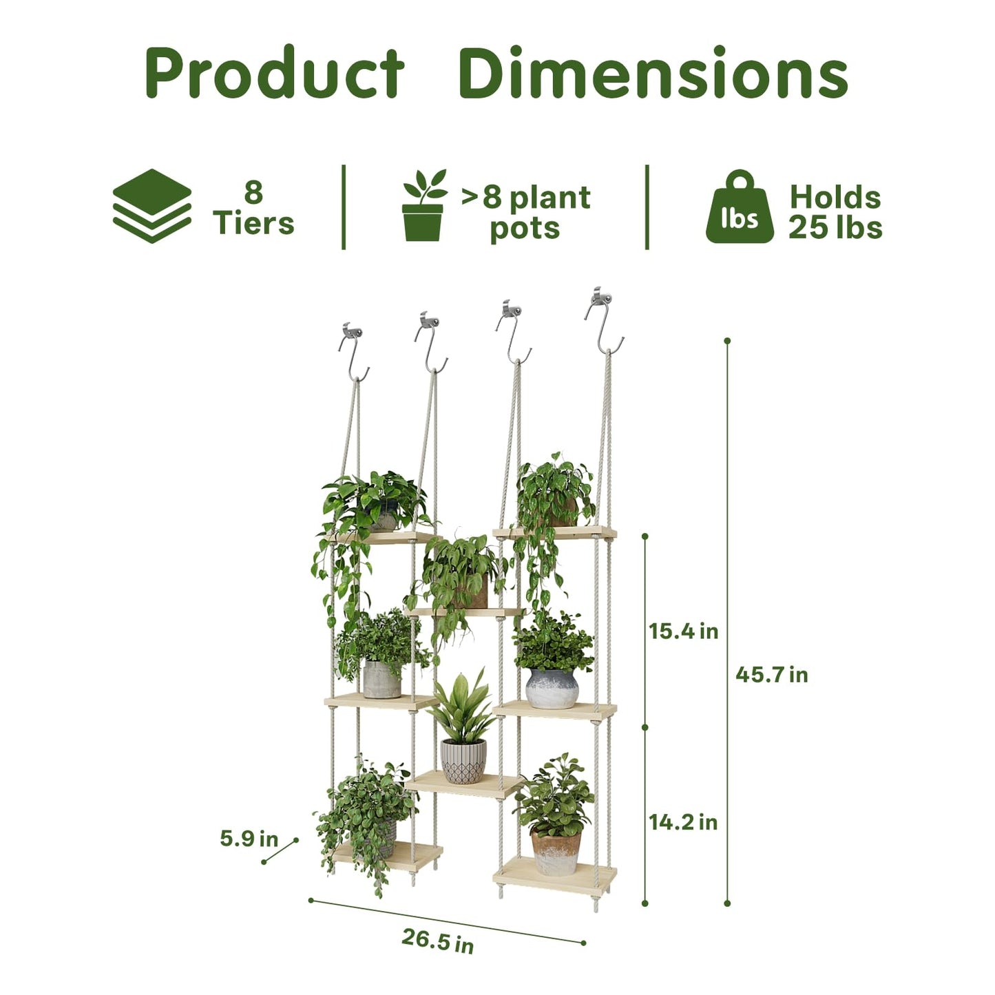 Vihawke Window Plant Shelves, 8 Tier Window Sill Shelf for Plants, Macrame Hanging Plant Stand Indoor, Plant Hanger Floating Shelves, Window Plants Holder Boho Decor Living Room Bedroom Wall Decor