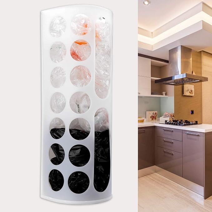 Lunies Plastic Bag Holder for Grocery Bags，Large Capacity Plastic Bag Dispenser, Multiple Grocery Bag Storage Organizer, Wall Mount Kitchen Trash Bag Holder(White,1 pack)