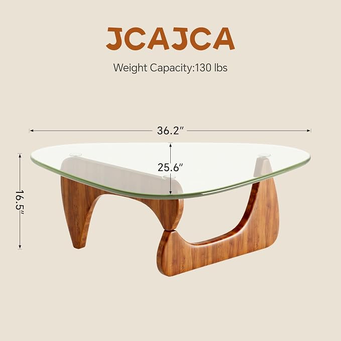 Coffee Table for Living Room Mid Century Modern Center Table with Glass Top and Wood,36 Inch, Transparent/Walnut