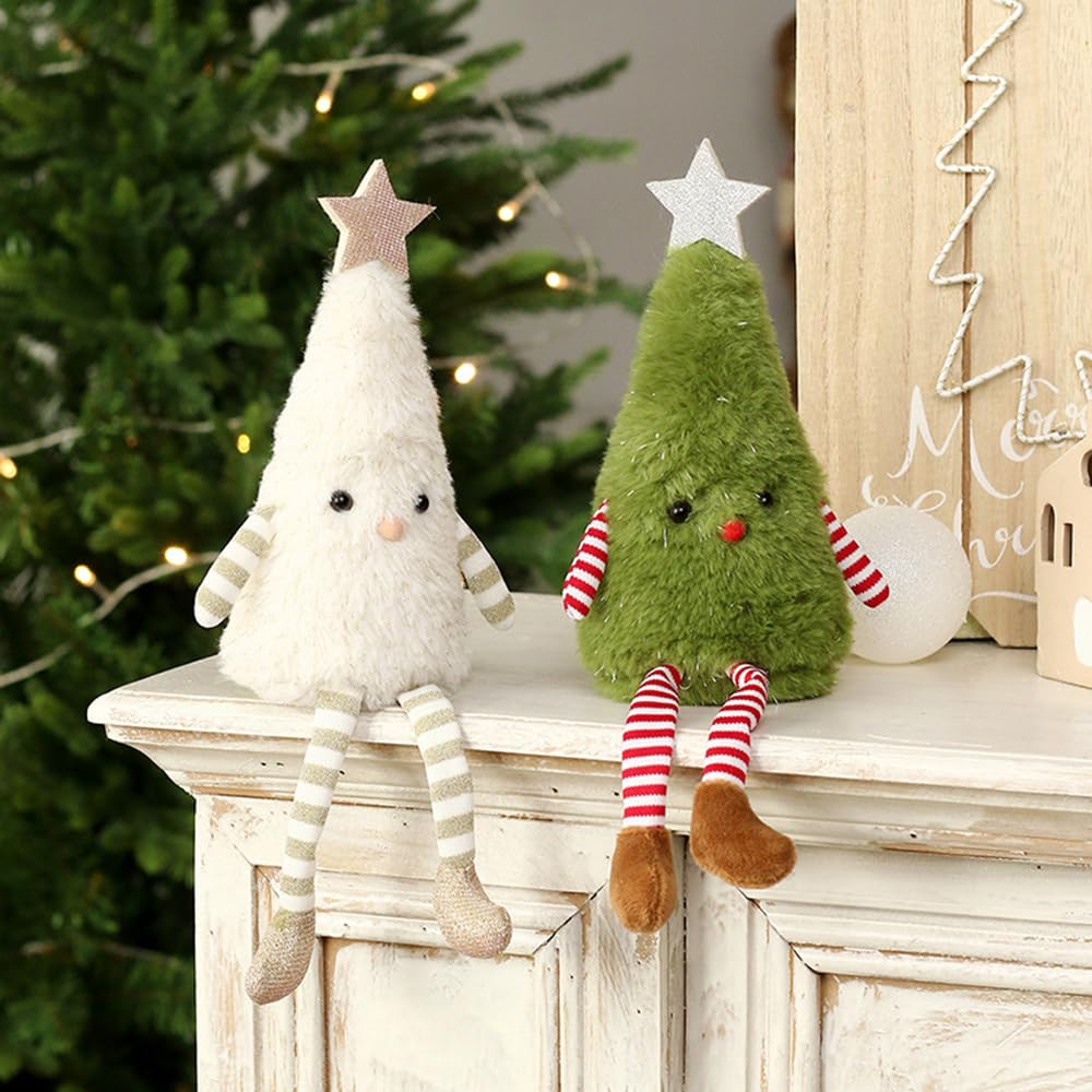 YUOHEO 2pcs Christmas Table Decorations Long Legs Doll Christmas Ornaments Cute Plush Shelf Sitters Xmas Figurines for Mantel Desk Fireplace Home Decor Holiday New Year 11.8 Inch Tall