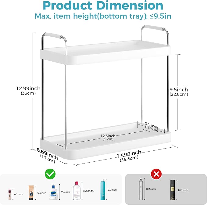Vtopmart 2-Tier Bathroom Countertop Organizer, Vanity Dresser Counter Tray Shelf for Skincare, Perfume, Makeup, Silver