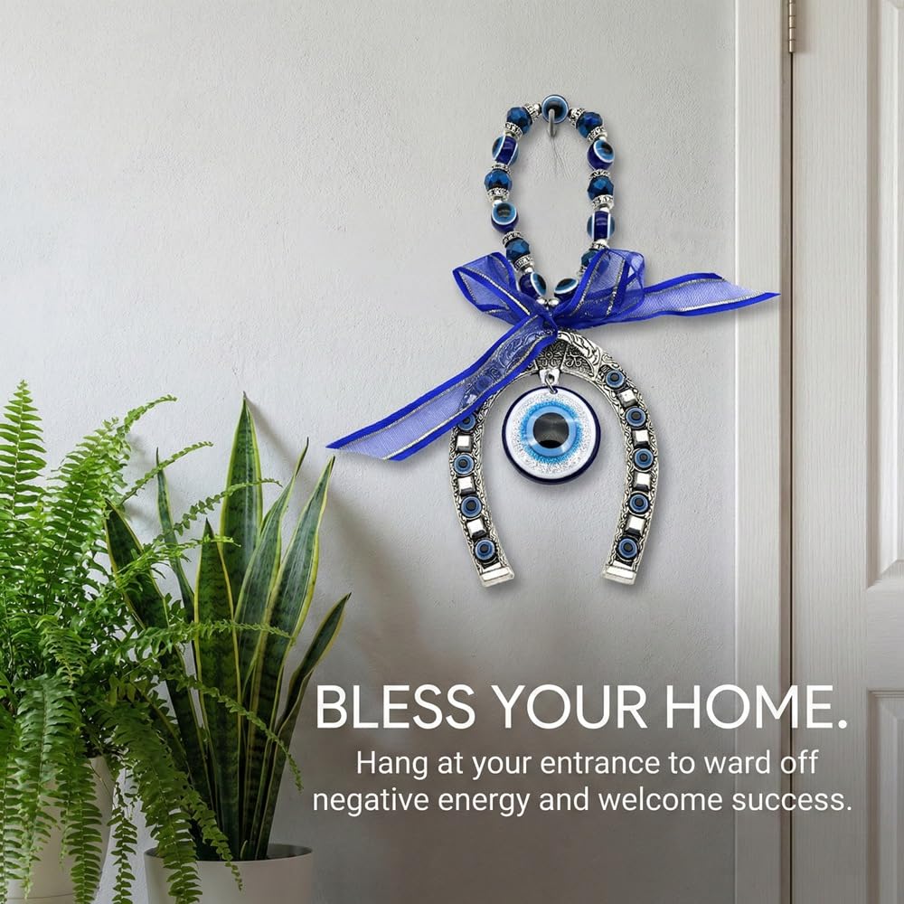 Blue Evil Eye Decor Wall Hanging Ornament Amulet for Home, Office, Car Decoration-Sign of Protection, Blessing and Strength
