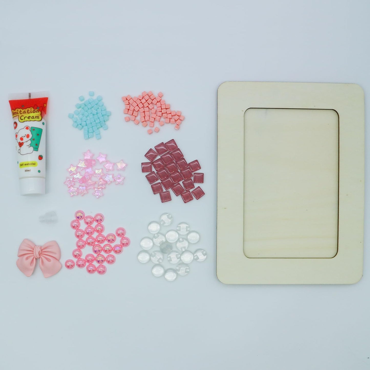 Fenzonmic DIY Photo Frame Craft Kit: Mosaic, Buttons, Stars & Bows, Customizable 4x6 Inch Wood Frame for Family Activity, Home Decor Gifts (Pink)