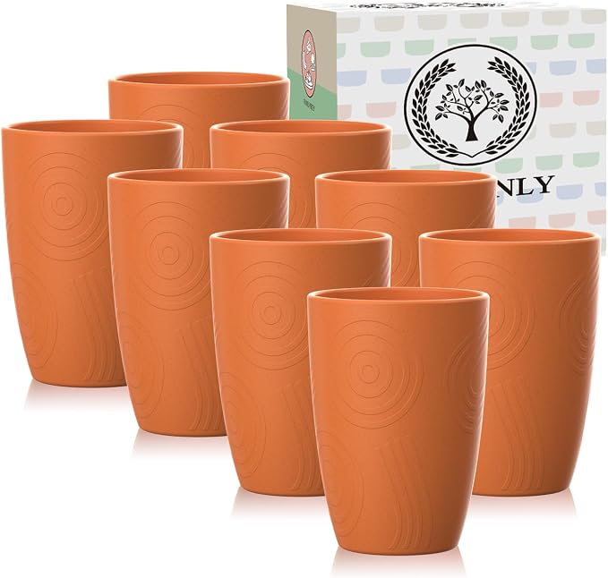 Homienly 8-Pack Plastic Cups Alternative, Reusable Drinking Cup Set 12 OZ, Unbreakable Wheat Straw Cups for Kitchen, Outdoor, RV, Dishwasher Safe Water Tumblers for Milk, Smoothies, Juice(Orange)