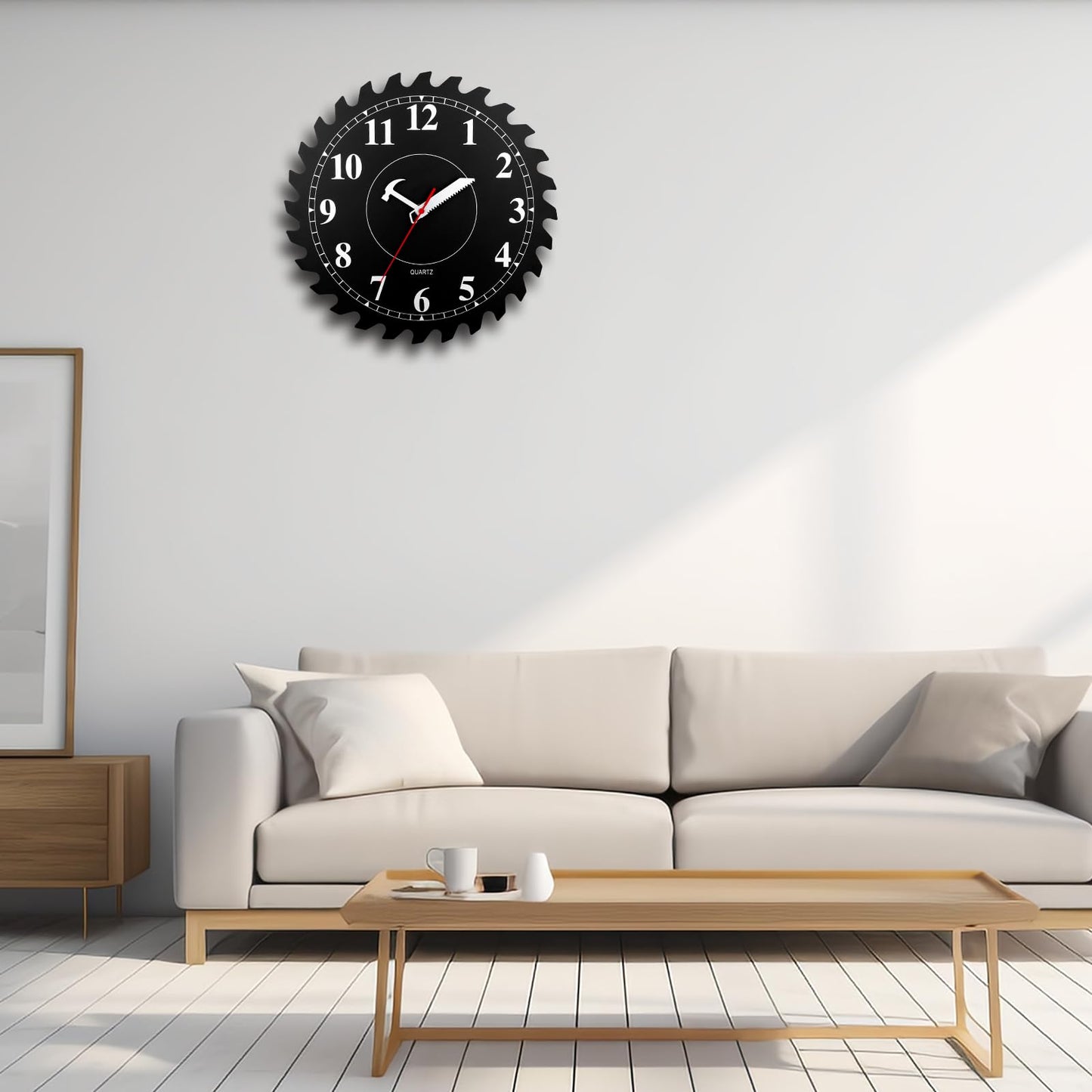 CIGERA 12 Inch Wall Clock with Circular Saw Blade Dial, Handsaw and Hammer Pointer,Great Decor for Home,Workshop and Man Cave (Black)