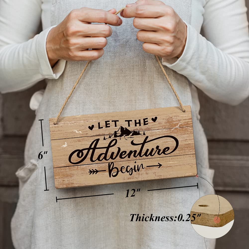 Heuhuww Let the Adventure Begin Sign 6”x12”Nursery Kids Room Decor,Adventure Signs for Cabin Camping Camper,Gifts for Baby Shower,Graduation Retirement Birthday Party Decoration