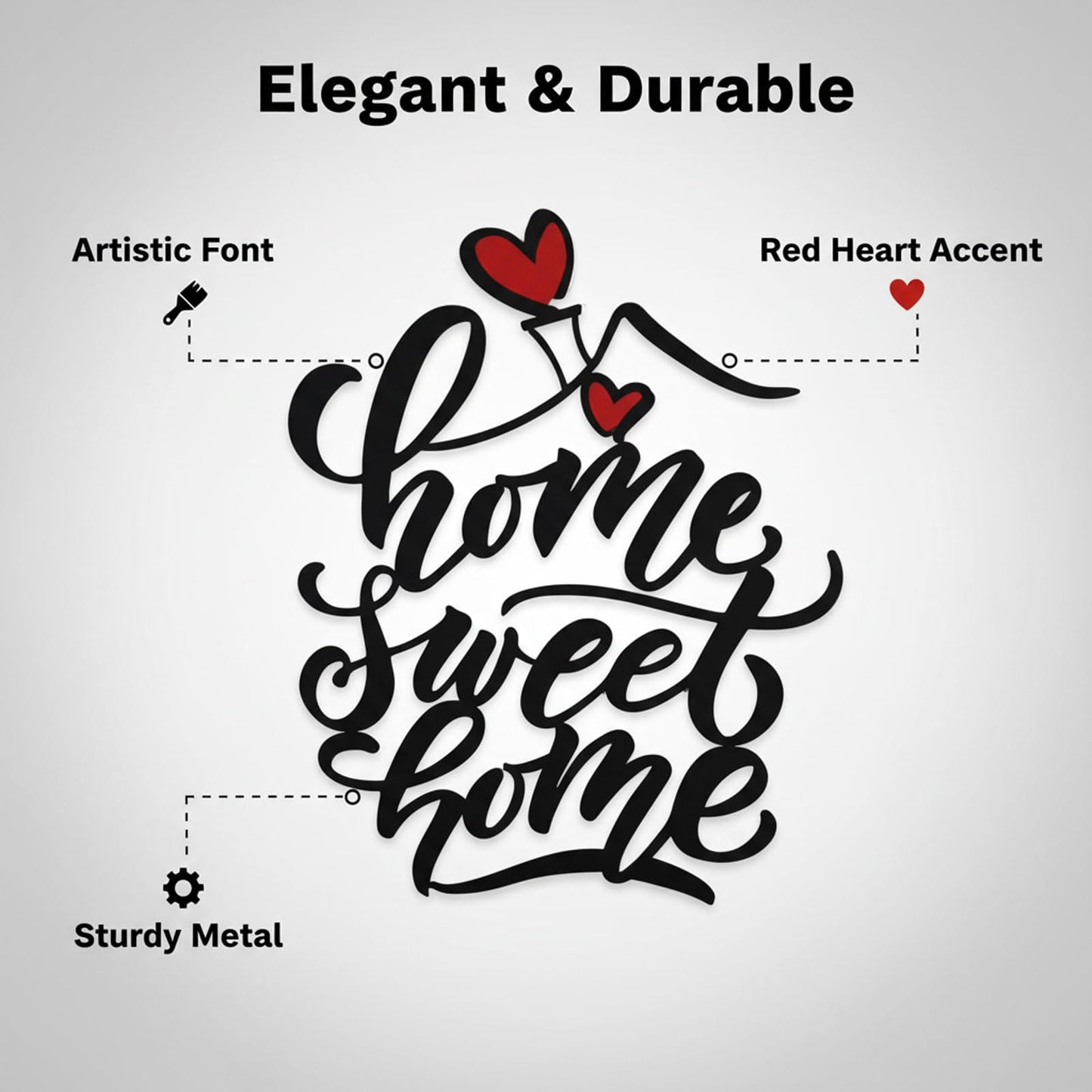 AIM & GGKK Home Sweet Home Wall Art, Metal Calligraphy Sign with Red Heart Accent - Rustic Farmhouse Wall Decor for Living Room, Entryway, Kitchen | 14.8" x 12.2" Black Metal | Easy Hang | Housewarming Gifts for New Homeowners