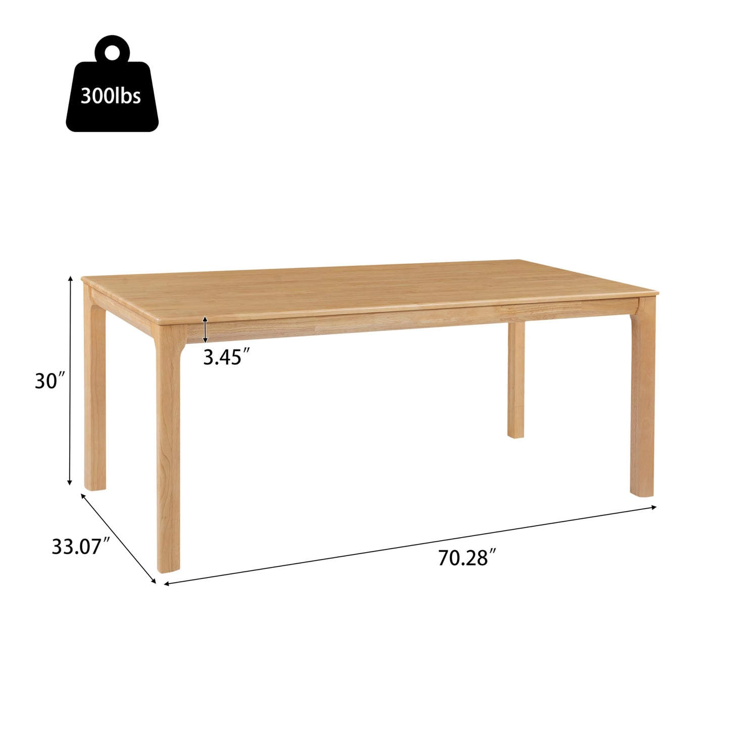 Christopher Knight Home Ace 70.28'L Solid Wood Dining Table for 6-8 People, Rubber Wood Dining Room Table, Minimalist Modern Rectangular Kitchen Table, Easy Assembly Dining Room Furniture, Natural