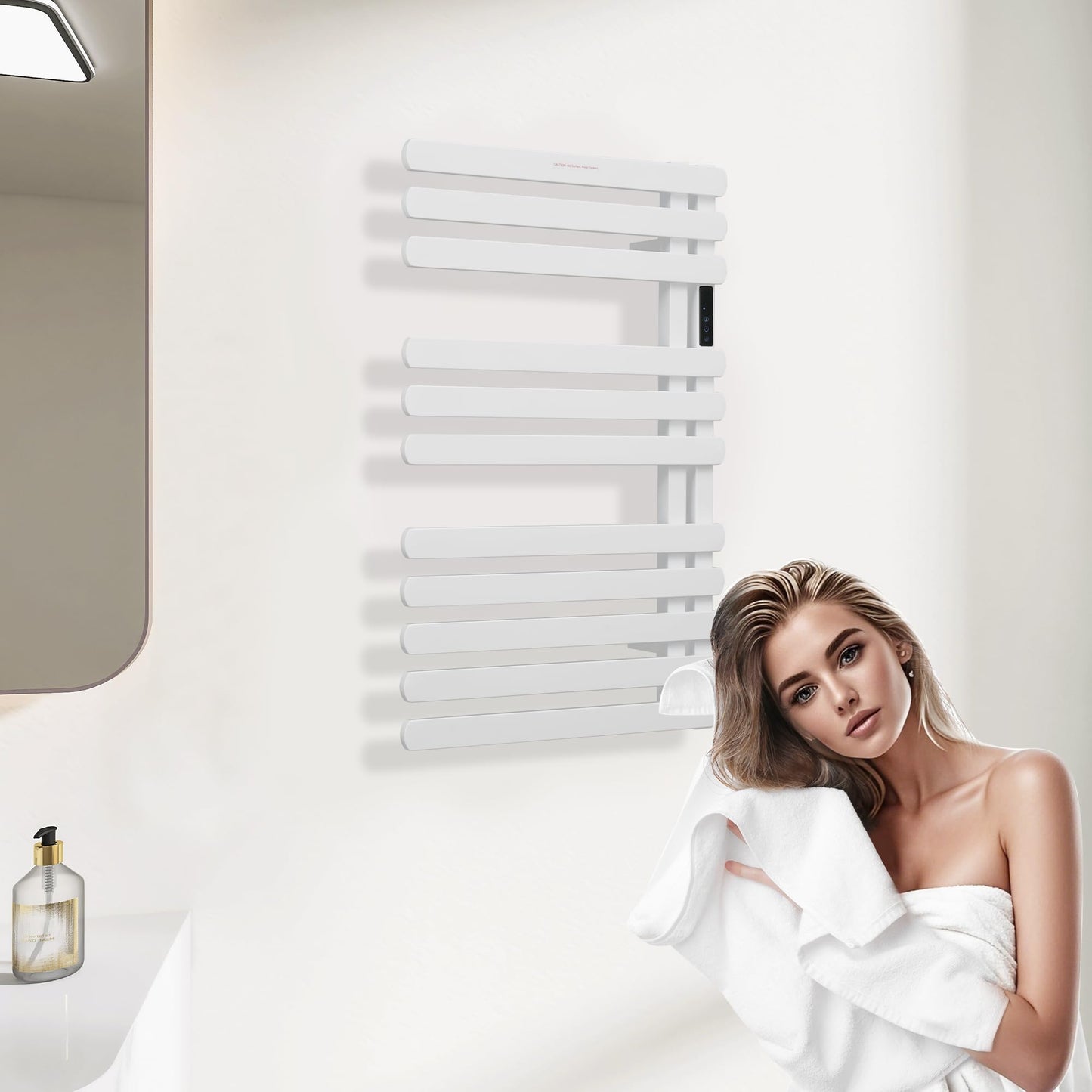 BLARALA Electric Towel Warmer Rack,Heating Towel Warmer, Timer & Temperature Control, 11 Bar Stainless Steel Towel Heater for Bathroom, White, Plug-in(31.5x19.69x4.92in) Nordic Style