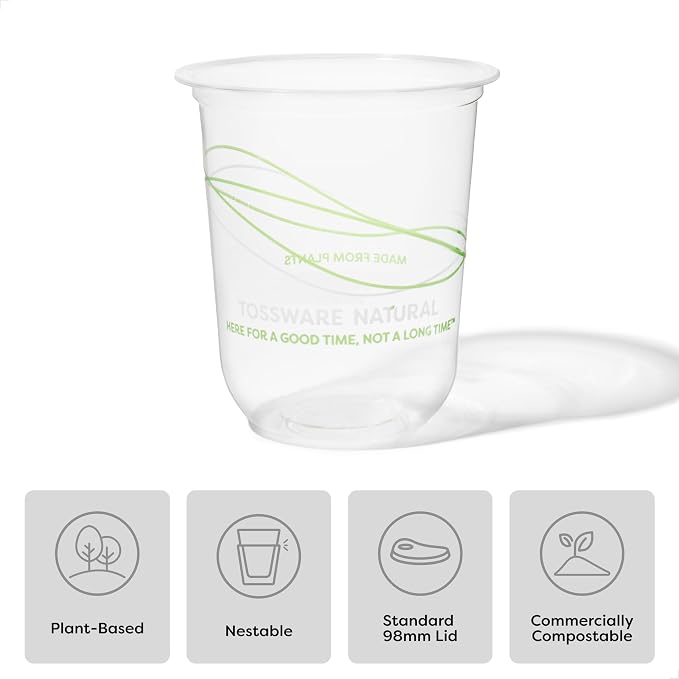 TOSSWARE NATURAL 16oz Arc Green Wave - Plant Based 98mm Clear Cold Cups - Plastic Alternative for Parties, Bachelorettes, Weddings - Recyclable - Set of 50