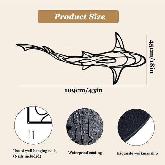 GDSPD Large 3D Metal Shark Wall Decor, Shark Line Wall Art, Metal Wall Art Decor, Metal Shark Sculpture, Ocean Fish Wall Hanging Shark Metal Wall Decor Art Wall Decorations for Living Room Bedroom (2 Pcs (Black))