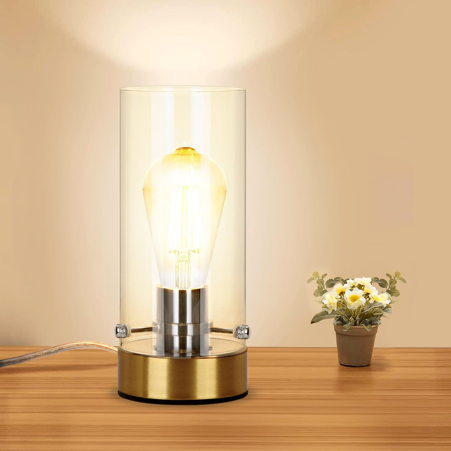 Kukobo Table Lamp for Bedroom Living Room, Bedside Modern Nightstand Lamp with Glass Lamp Shape, 2700K 6W Glass Bulb Included(Gold).