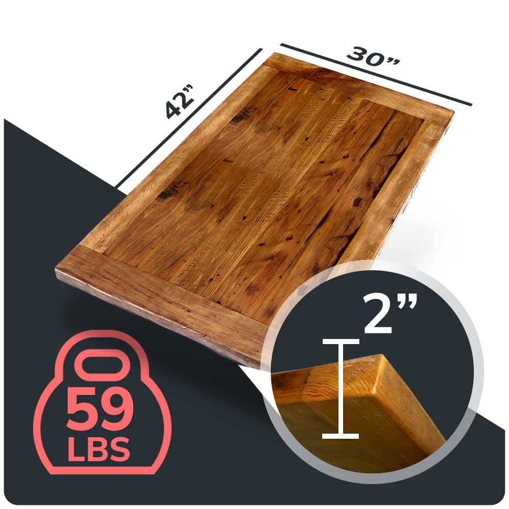 HEIRLOUM Reclaimed Wood Table Top - Rustic Recycled Solid Wooden Piece Perfect for Signs, Counters, Kitchens Table Tops (Reclaimed Wood Tabletop with Breadboard Ends, 30" x 42")