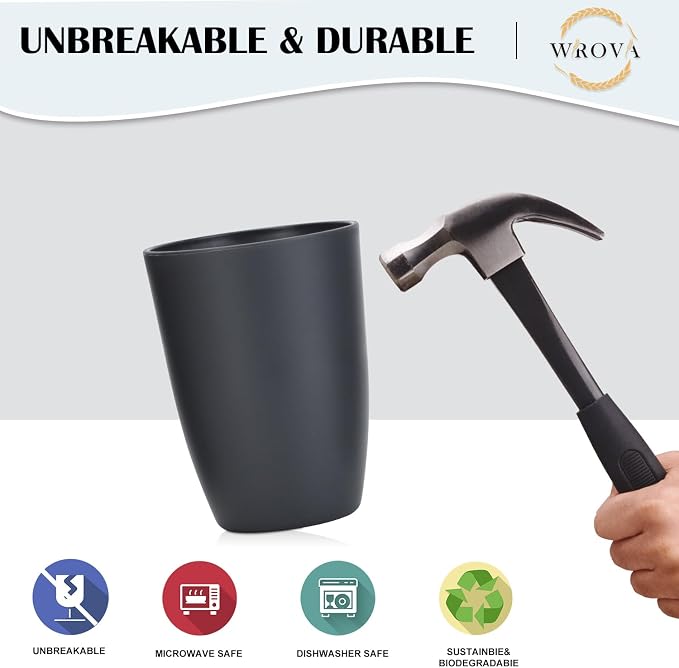 Wrova Wheat Straw Cups 8 PCS Good Alternative to Plastic Reusable Cups 20 oz Unbreakable Drinking Cup Reusable Dishwasher Safe Water Plastic Glasses Deep Gray