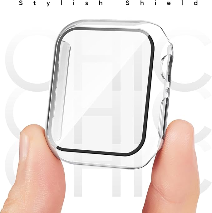Compatible for Apple Watch Band 38mm and Case with Screen Protector, Soft Silicone Sport Strap Bands and Protective Cover with Tempered Glass for iWatch Series 9 8 7 SE 6 5 4