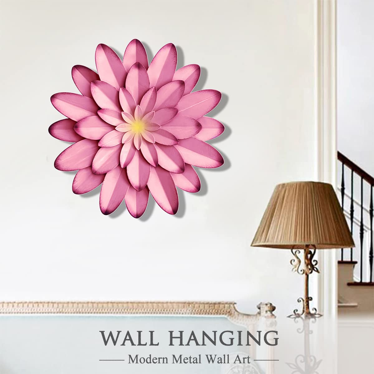 AHYS Metal Flowers Wall Decor Indoor Outdoor Metal Wall Art for Farmhouse Home Living Room Bedroom Bathroom Garden Decor – 12 Inch - Pink