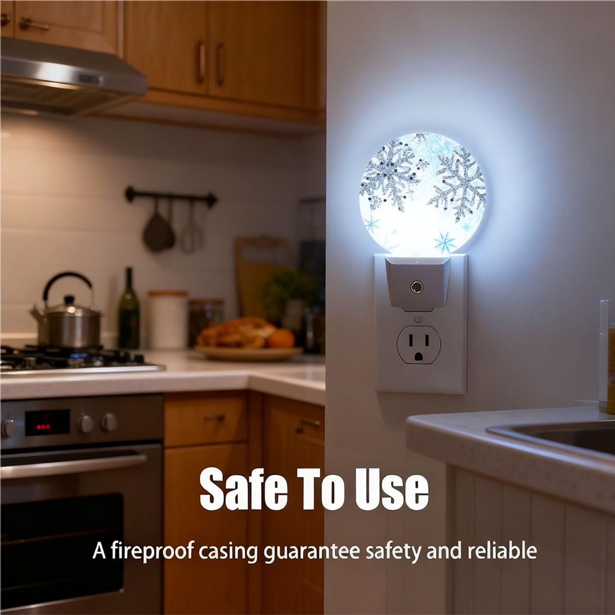 Olikked Plug-in Winter Frost Scene Night Light Sparkling Winter Crystals Snowflakes Nightlight with Dusk to Dawn Sensor, Auto On/Off 0.5W Energy-Saving LED Lighting for Sleep Friendly