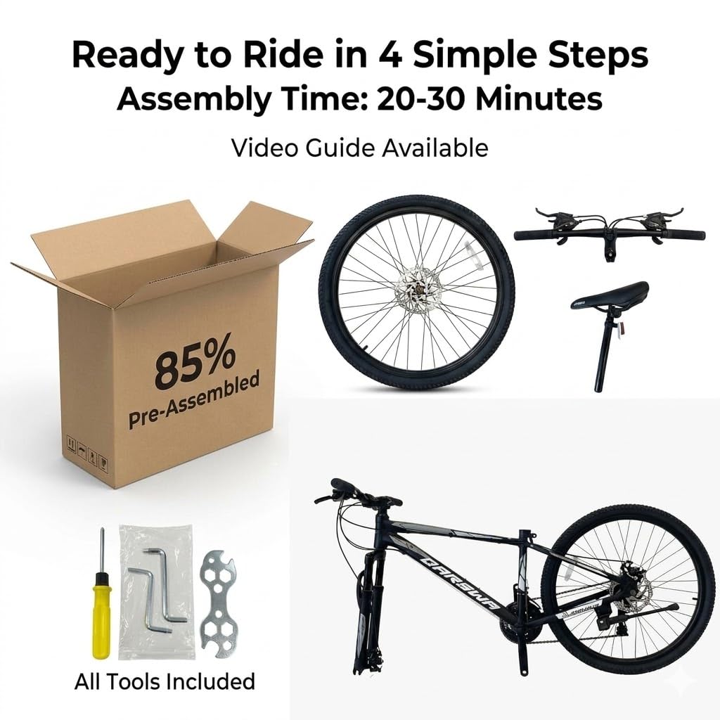 QARSWA 26 Inch Mountain Bike, Lightweight Aluminum Frame MTB with 21-Speed Trigger Shifter & Dual Disc Brakes, Comfort Foam Seat Adult Bicycle for Men and Women, Trail & Outdoor Riding, White