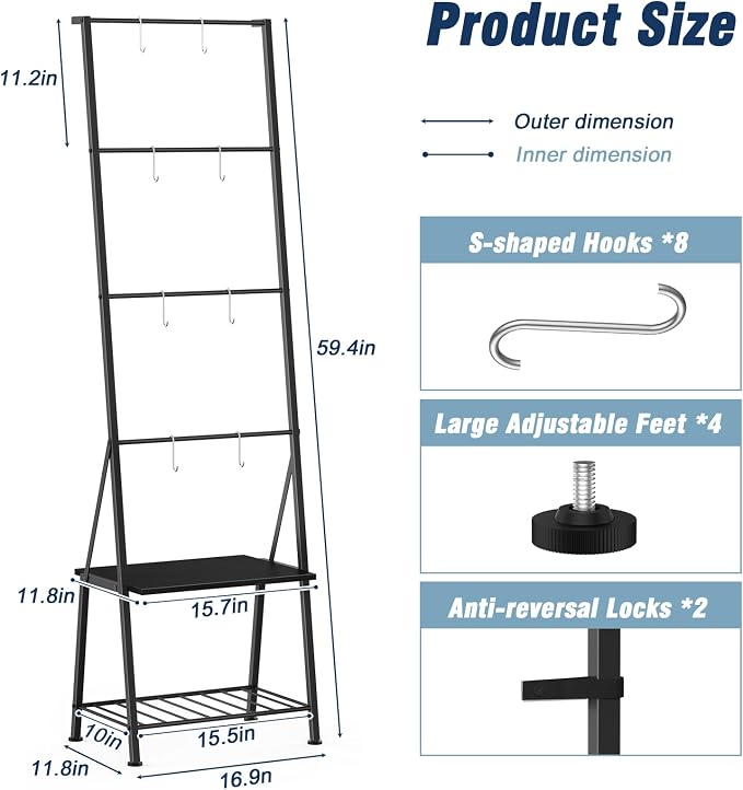 Black Metal Blanket Ladder with Storage Shelf and Hooks, Leaning Towel Rack for Bathroom, Decorative Blanket Rack for Living Room Bedroom