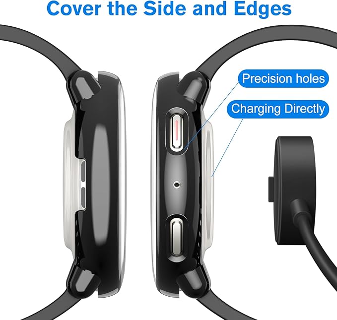 Fintie 3 Packs Screen Protector Case Compatible with Amazfit Active 2, Soft TPU Plated Bumper Full Protective Cover Cases Scratch-Proof, Black/Clear/Silver