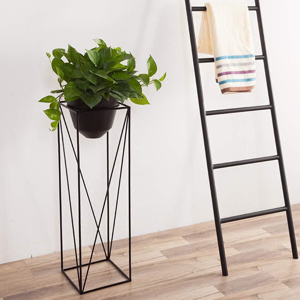 KAJIAO Metal Flower Rack Indoor/Outdoor Iron Art Plant Pot Stand Modern Balcony Decoration Herb Bonsai Shelf Living Room Office Home Decor-Black(L)