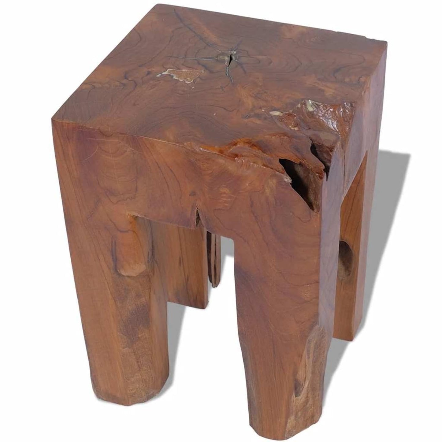 Gecheer Teak Wooden Rustic Stool Handmade for Home Decoration 30 x 30 x 40 cm