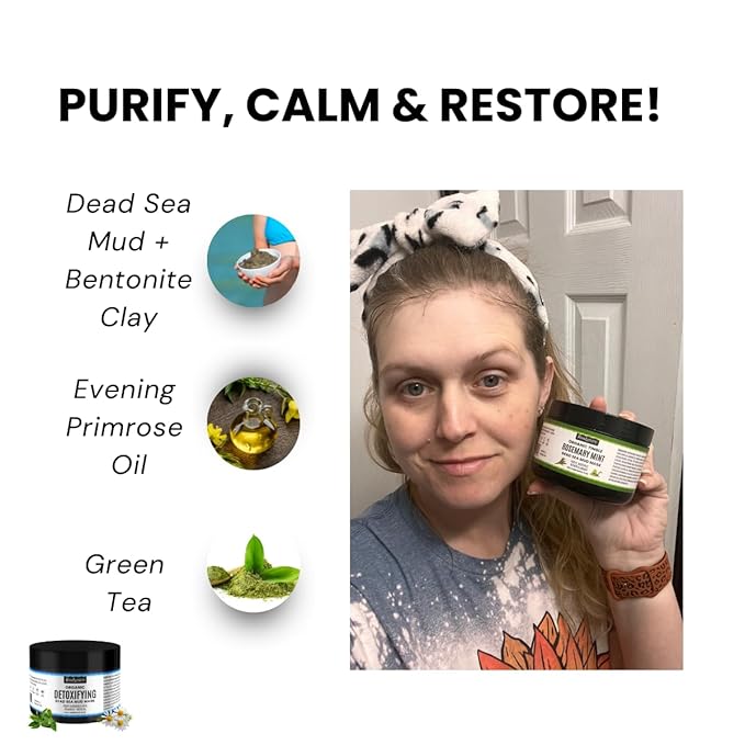 Organic Detoxifying Dead Sea Mud Mask A Whipped Mineral Clay A Evening Primrose Jojoba Rosehip and Flaxseed Oils A Chamomile Green Tea A Hydrating Facial Mask A Smooth Glowing Skin A 8 oz