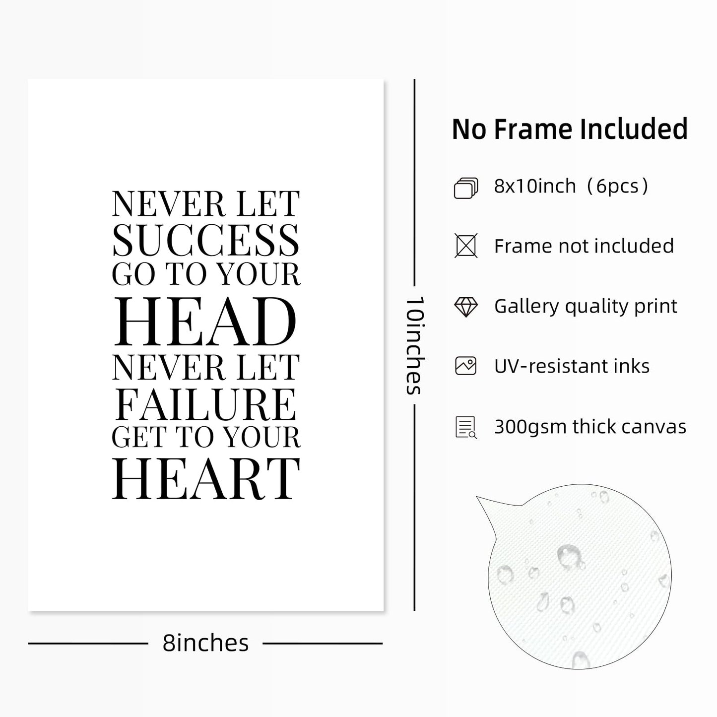 Office Inspirational Wall Art Decor Motivational Quotes Canvas Wall Art Positive Classroom Posters Pictures Office Inspirational Work Artwork for Women Home Bedroom 8x10 Inch Unframed Set of 6